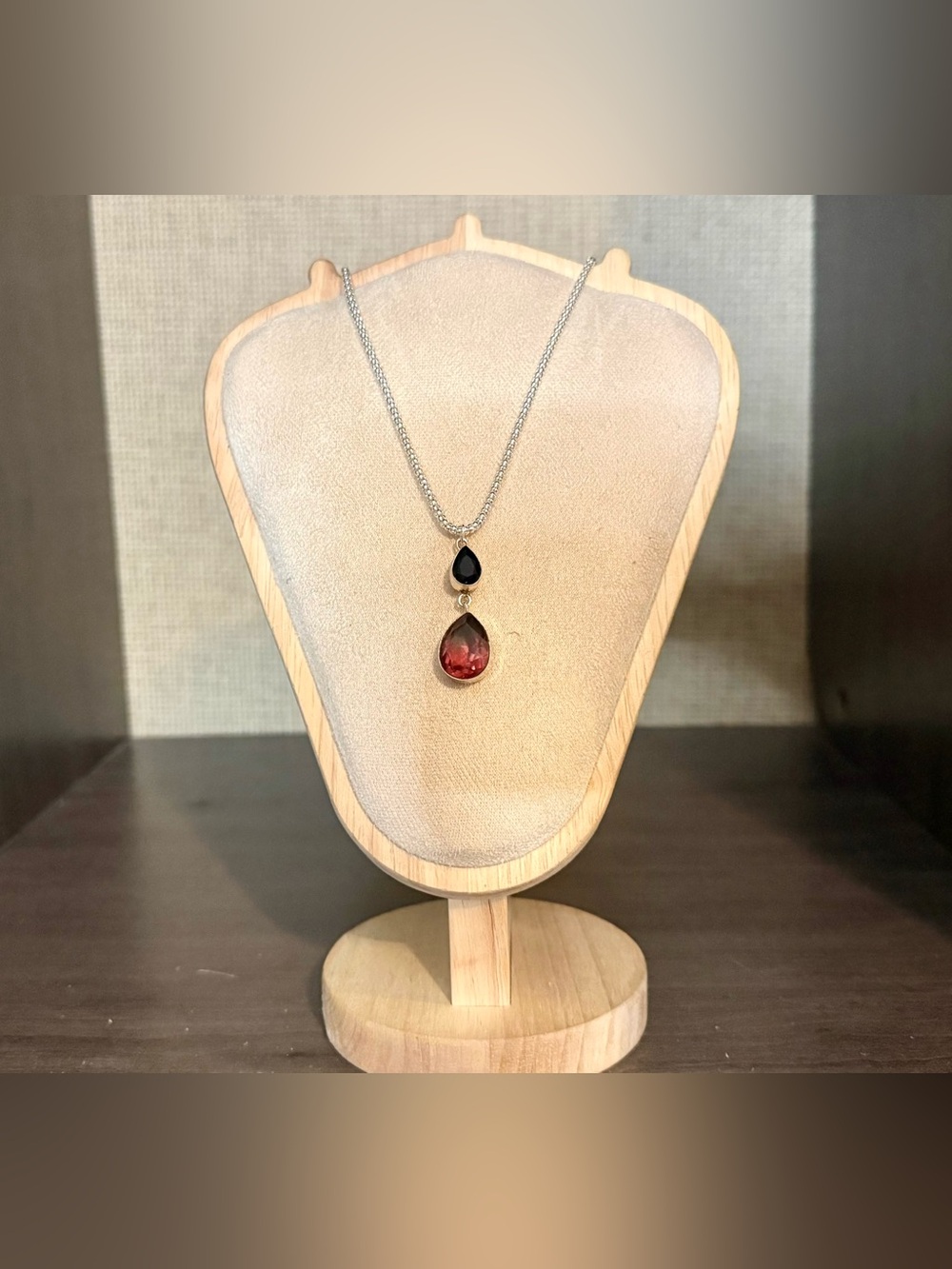 Stunning .925 Sterling Silver Tear Drop Watermelon Tourmaline Pendant Necklace